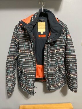 Roxy Black Patterned Ski Jacket with Orange Accents